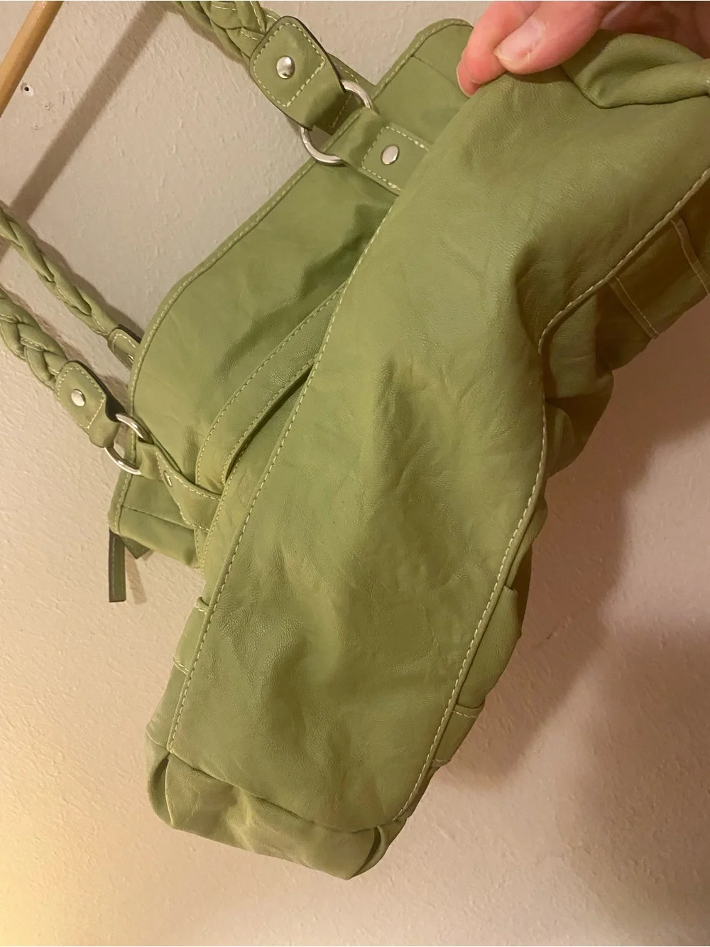 Women’s Rossetti Vegan Leather chartreuse green hobo bag/purse with charm